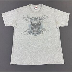 Rare Vintage Y2K Harley Davidson Skull Battlefield Gettysburg PA Gray Pocket Tee